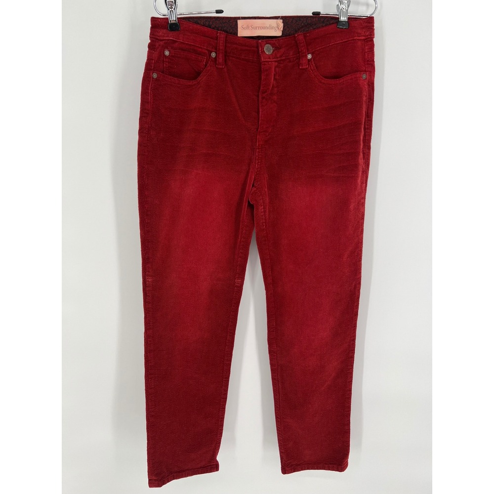 SOFT SURROUNDINGS Corduroy Pants Women 8 Red Stretch Straight Leg 2EX71 Fall